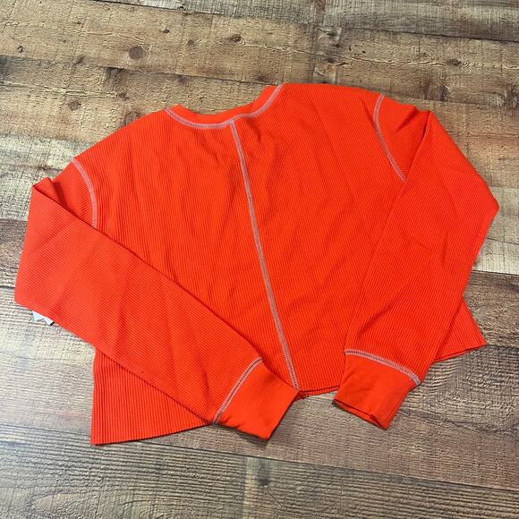BP NEW Women's Orange Fiesta Cropped Knit Long Sleeve Henley Sz XS Oversize Fall - Picture 4 of 5